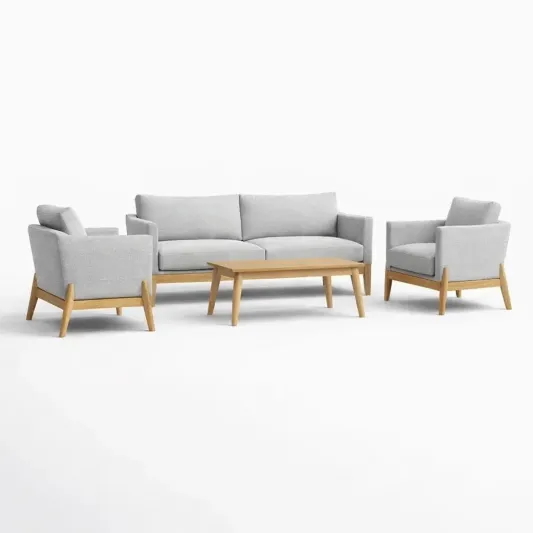 Polster-Sofa-Set mit Massivholzrahmen und Polyesterbezug in Hellgrau-furnzeta