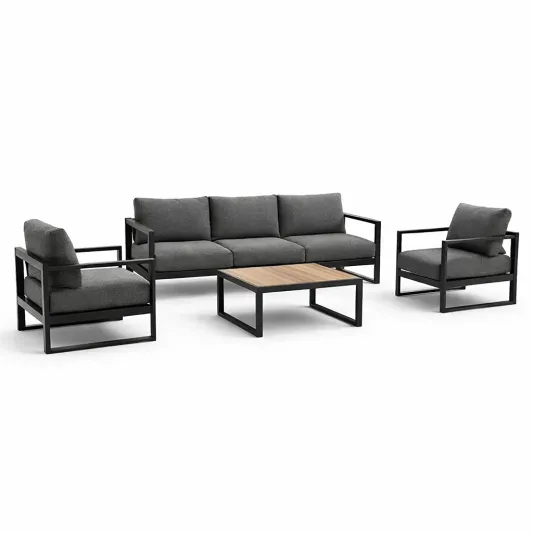 Gartenmöbel Set Aluminium Dunkelgrau Leinenbezug-furnzeta