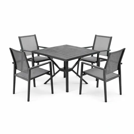 Gartensitzgruppe aus Aluminium und Textilgewebe für 4 Personen, Grau-furnzeta