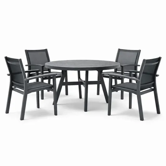 Rundes Gartenmöbel-Set aus Aluminium und Textilene Schwarz-furnzeta