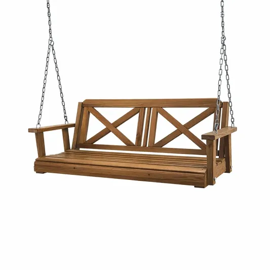 Holz Schaukelbank mit Metallkettenaufhängung 2-Sitzer 120cm-furnzeta