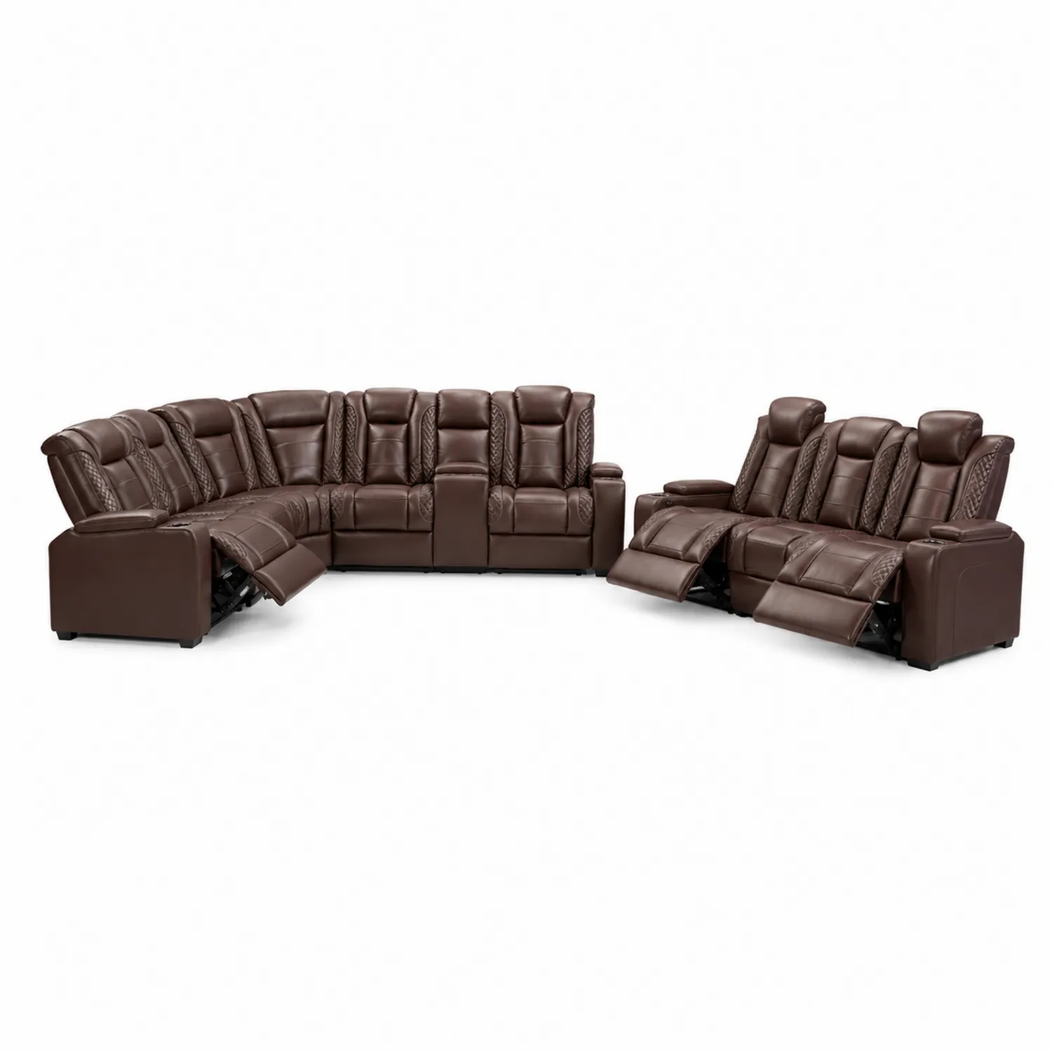 Skórzana Sofa Narożna z Funkcją Relaksu Brązowa