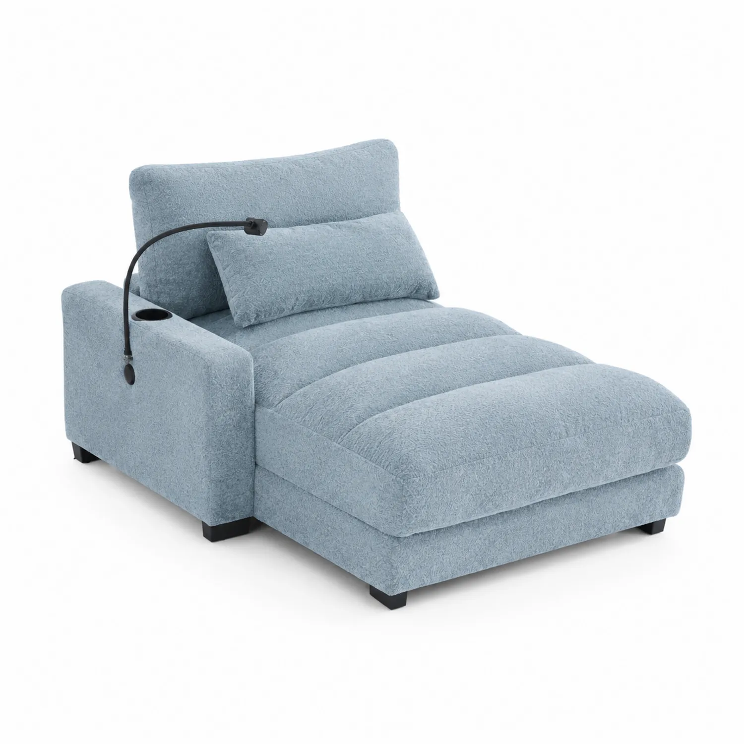 Tapicerowany Fotel Chaise Longue Z Jasnoniebieskim Lampką LED
