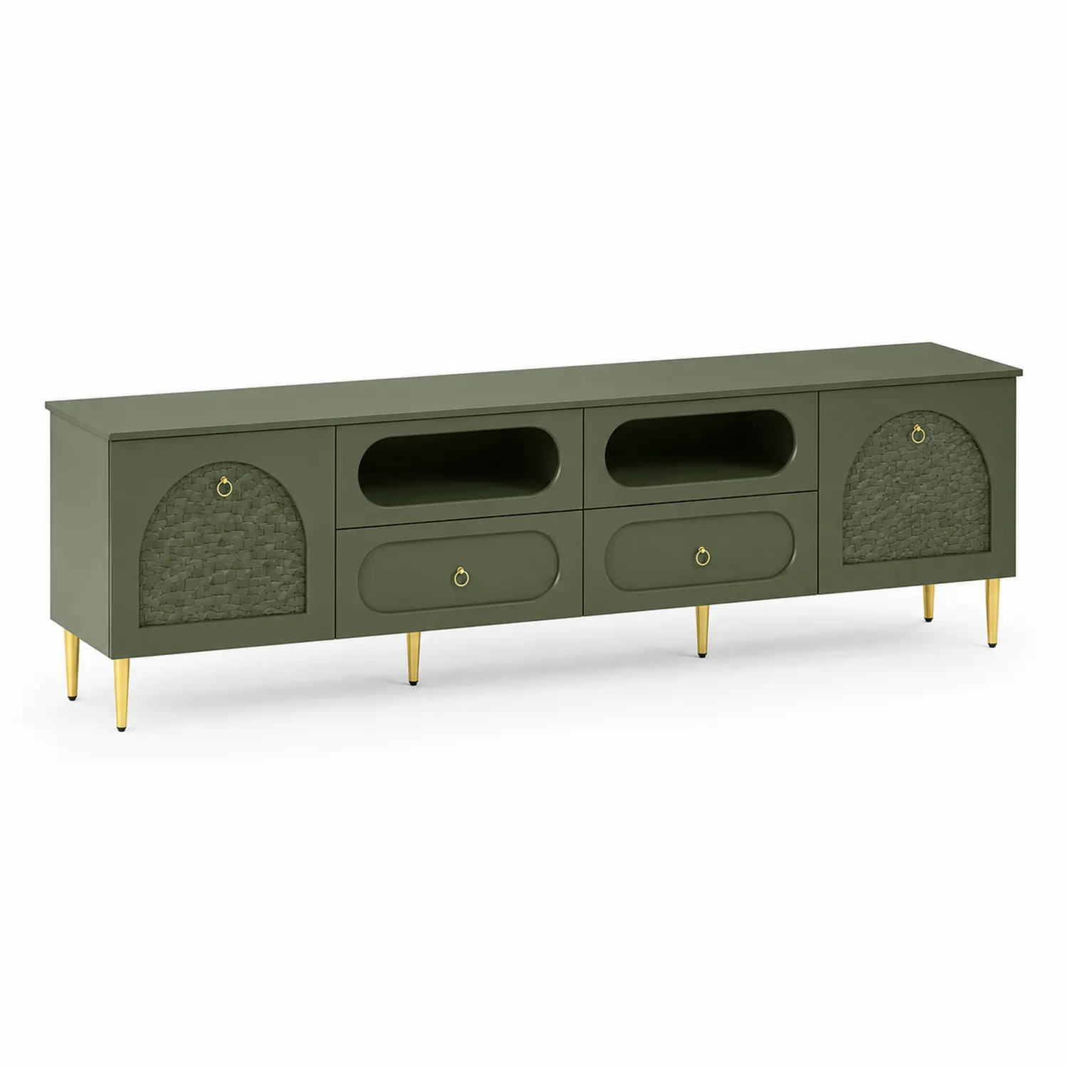 Szafka RTV z drewna i metalu oliwkowa 180x40x50 cm