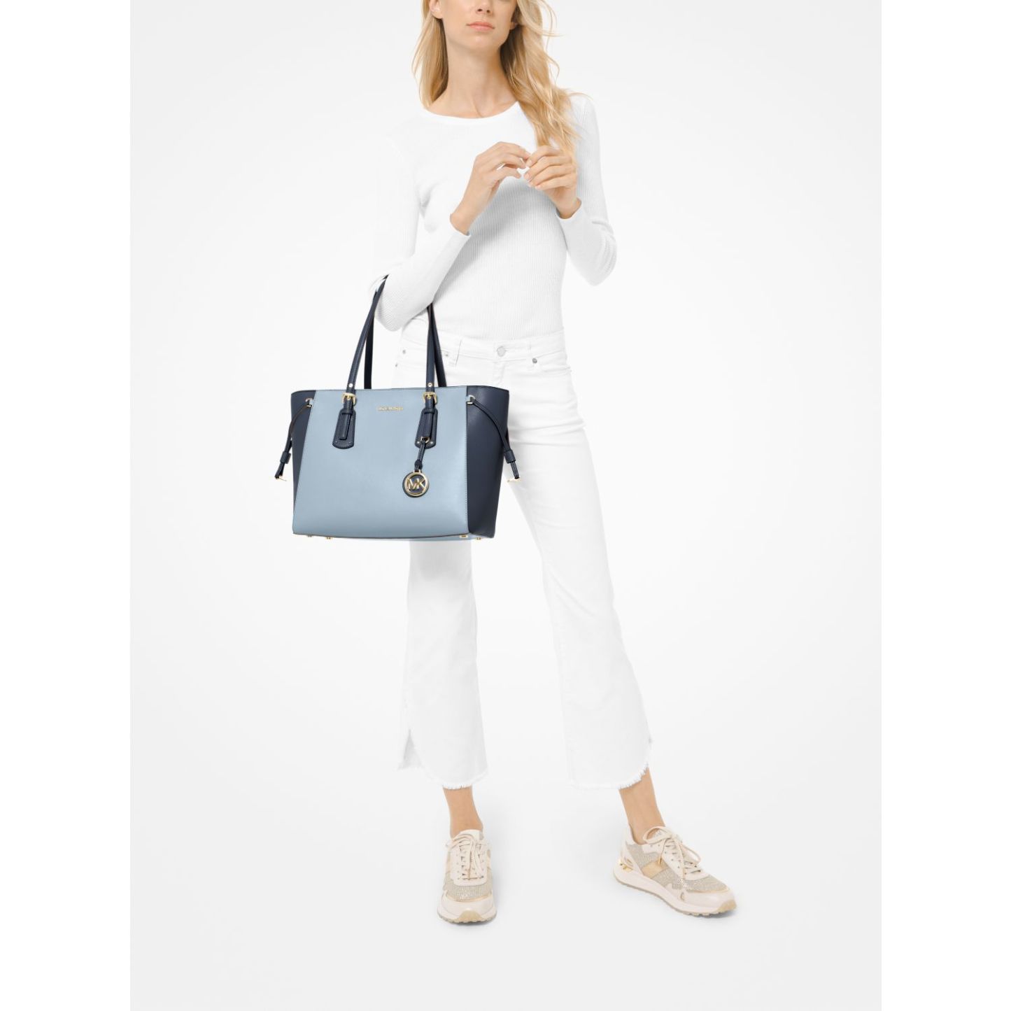 Voyager Medium Two-Tone Crossgrain Leather Tote Bag