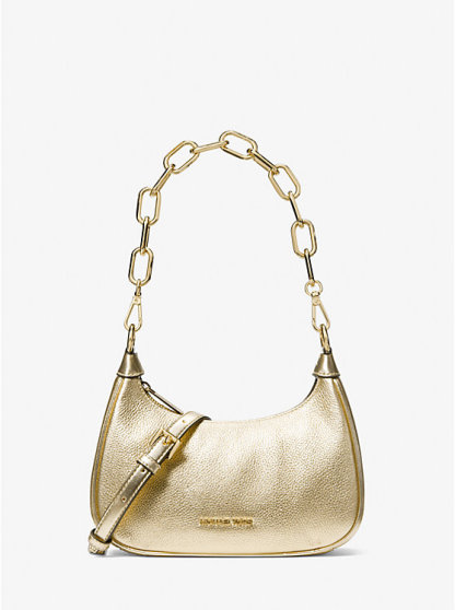 Cora Medium Metallic Leather Shoulder Bag -PALE GOLD