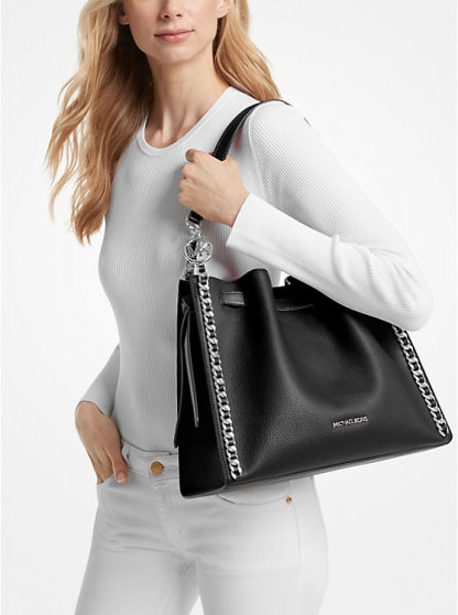 Mina Large Chain Shoulder Bag - BLACK