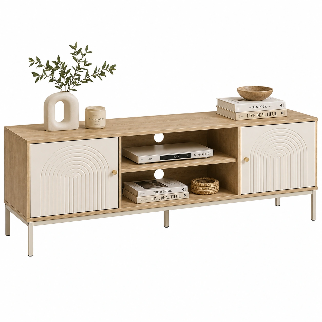 Mueble bajo de television con puertas decorativas curvas-zenithfurni