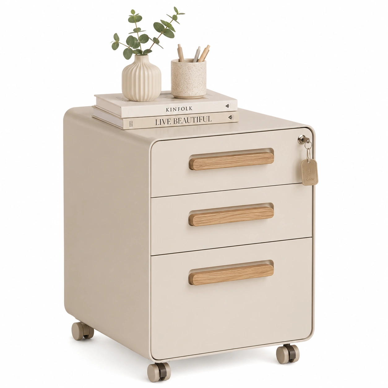 Cajonera movil beige con tres cajones-zenithfurni