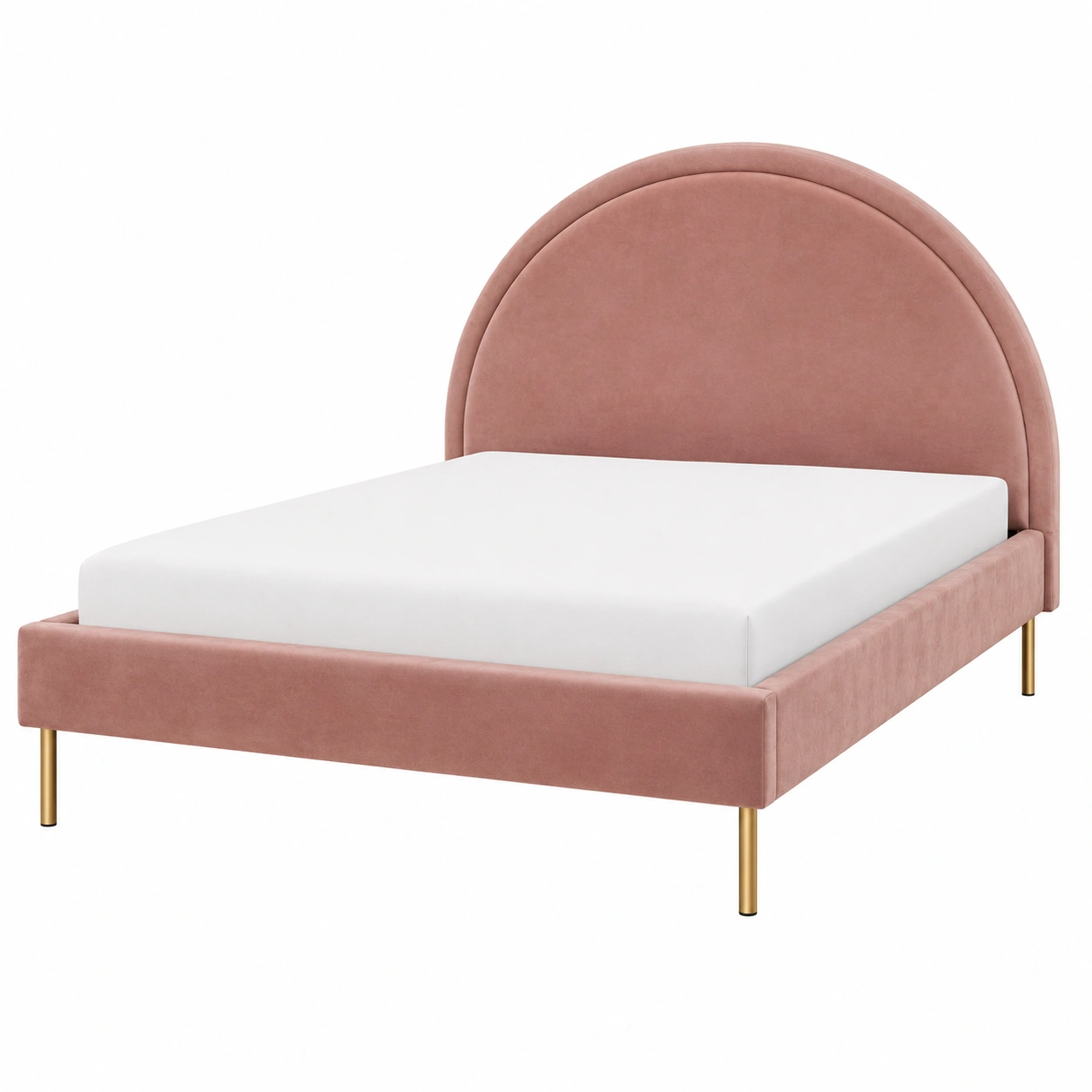 Cama tapizada rosa con cabecero curvo, patas doradas y estilo moderno para dormitorio-zenithfurni