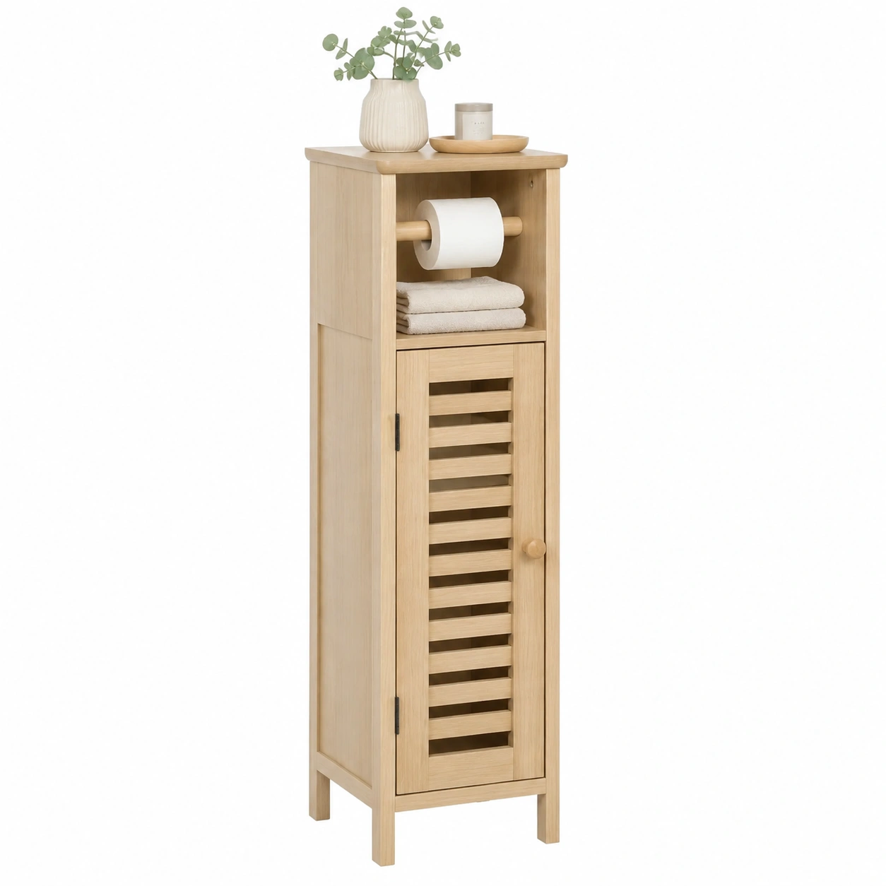 Mueble estrecho de almacenaje para bano con soporte de papel-modveraliving