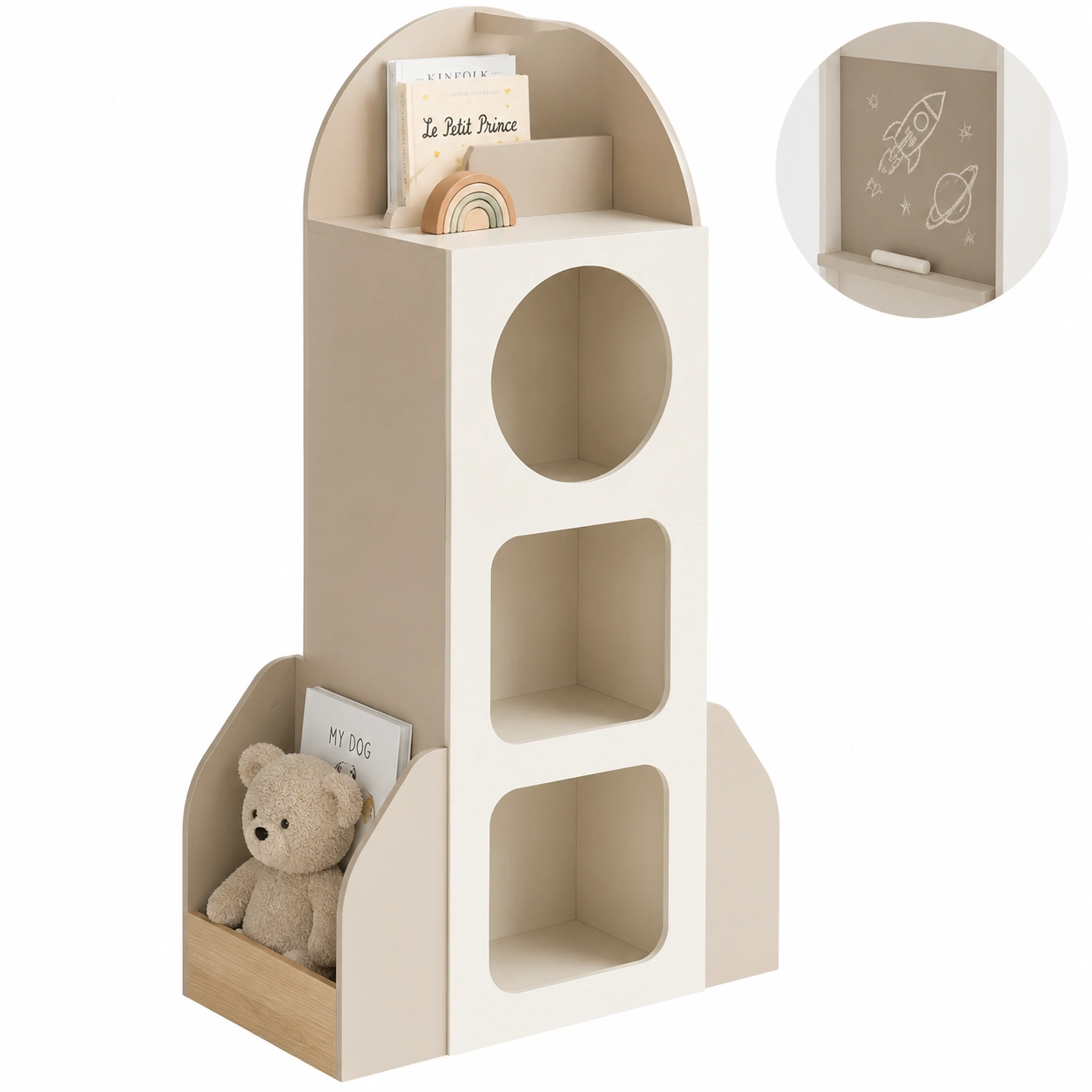 Librero infantil geometrico crema con almacenaje-modveraliving