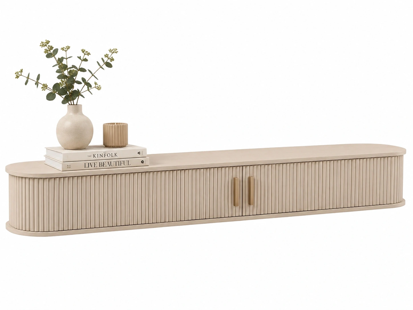 Mueble de TV beige claro con frente acanalado y tiradores-modveraliving