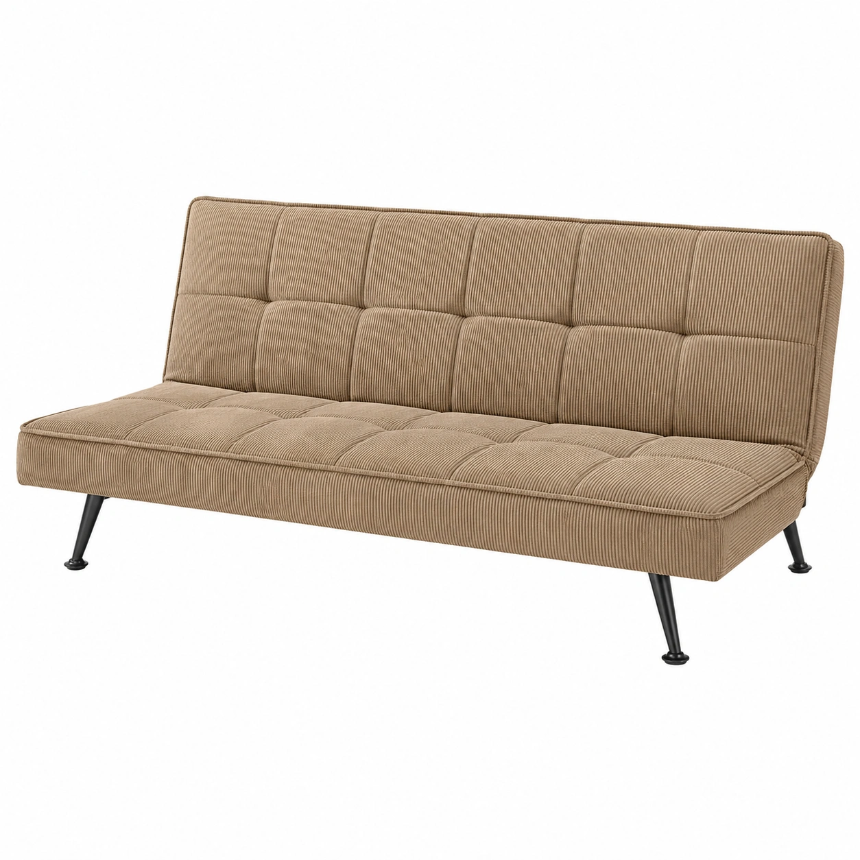 Sofa cama tapizado moderno de pana con patas metalicas negras para salon y dormitorio-modveraliving