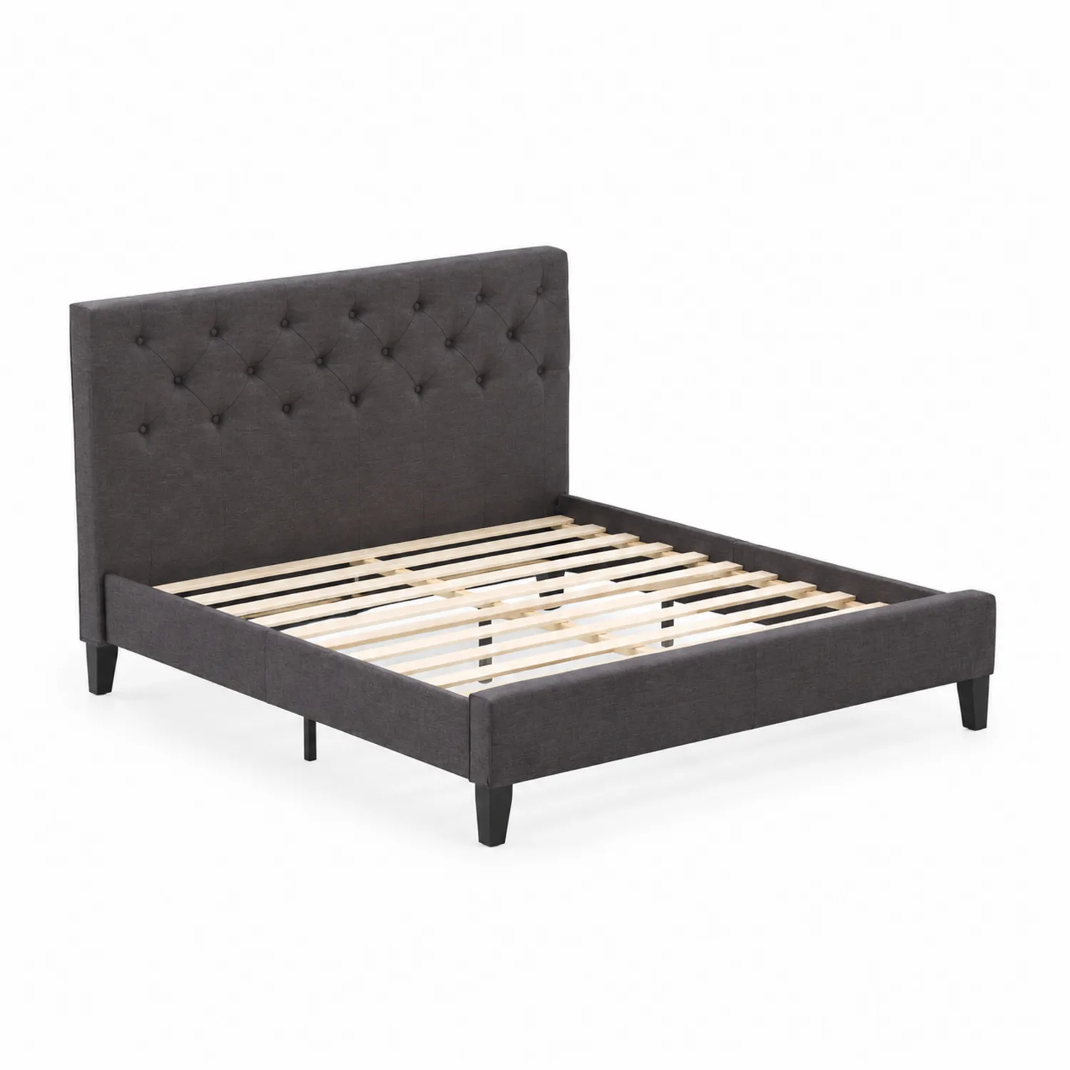 Cama de matrimonio de tela gris oscuro con cabecero acolchado 200x160 cm