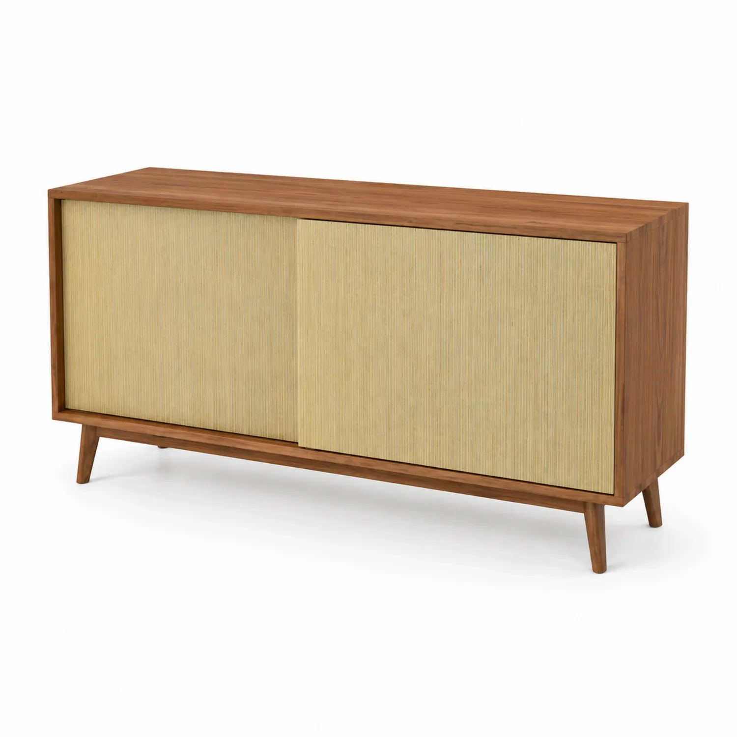 Aparador de Madera y Mimbre con Puertas Corredizas