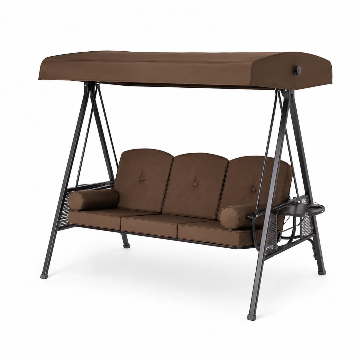 Columpio de Jardín de Acero y Tela Marrón para 3 Personas