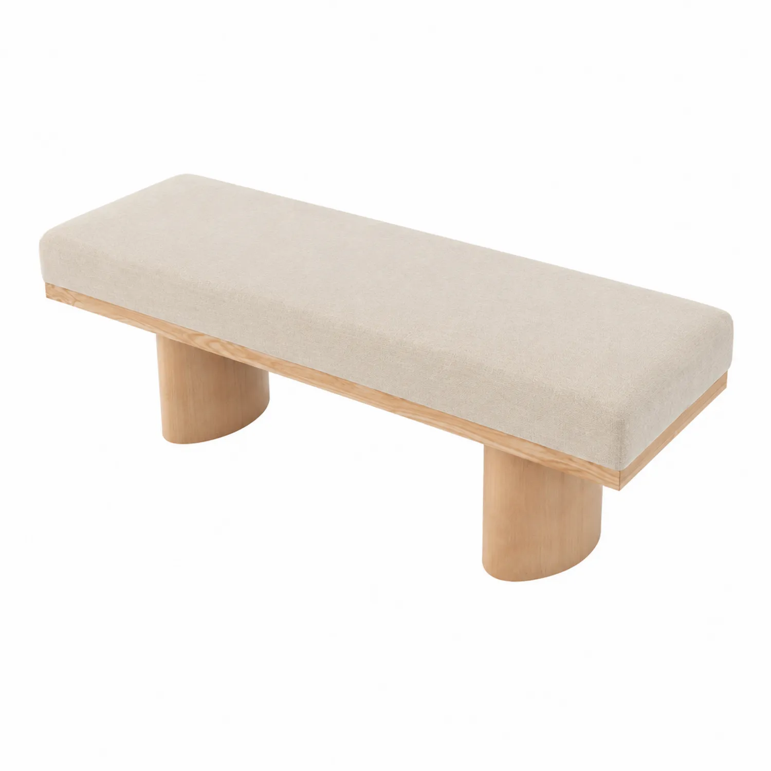 Banco de madera con tapizado en poliéster beige 120cm x 40cm x 45cm