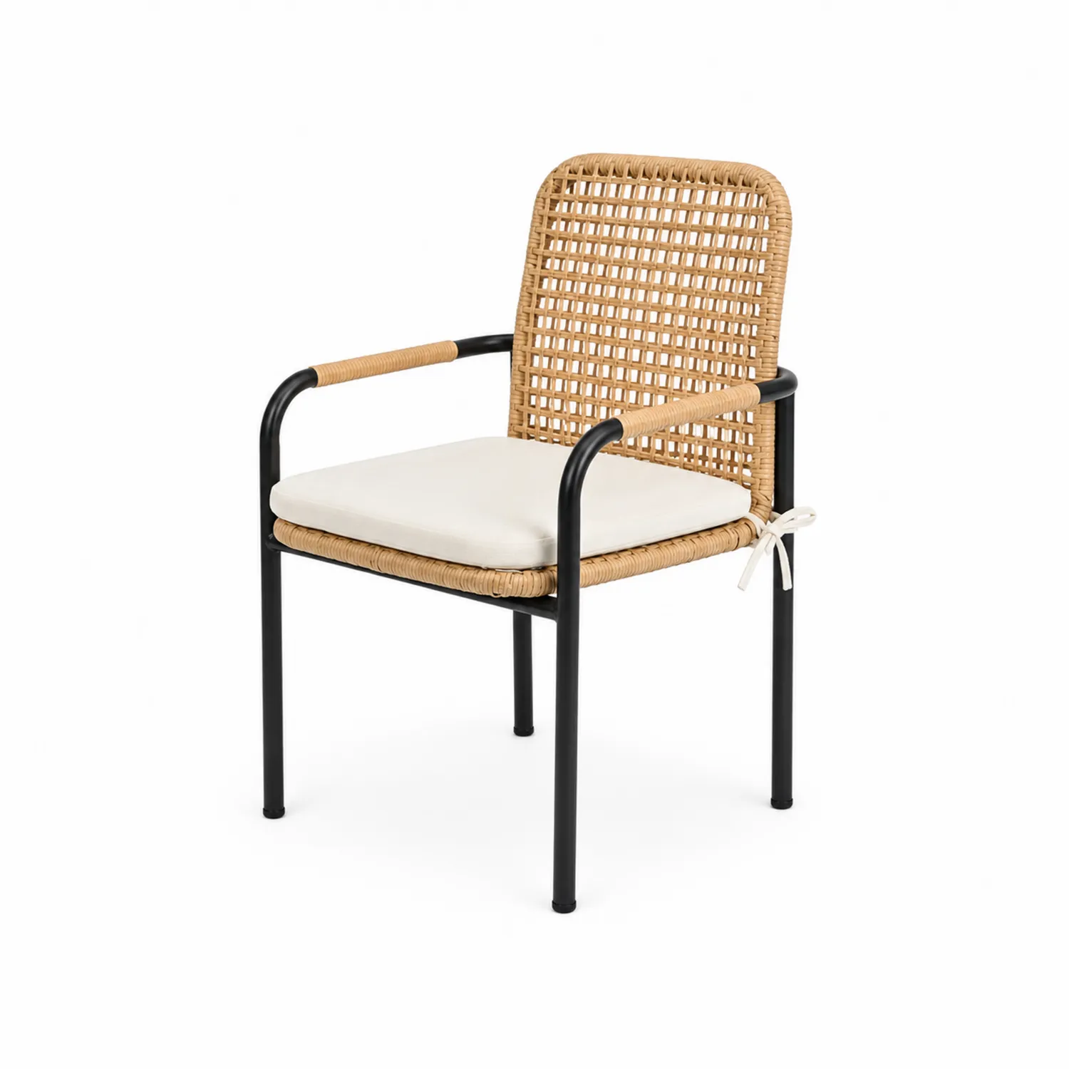 Silla de Metal y Ratán Sintético con Cojín Crema