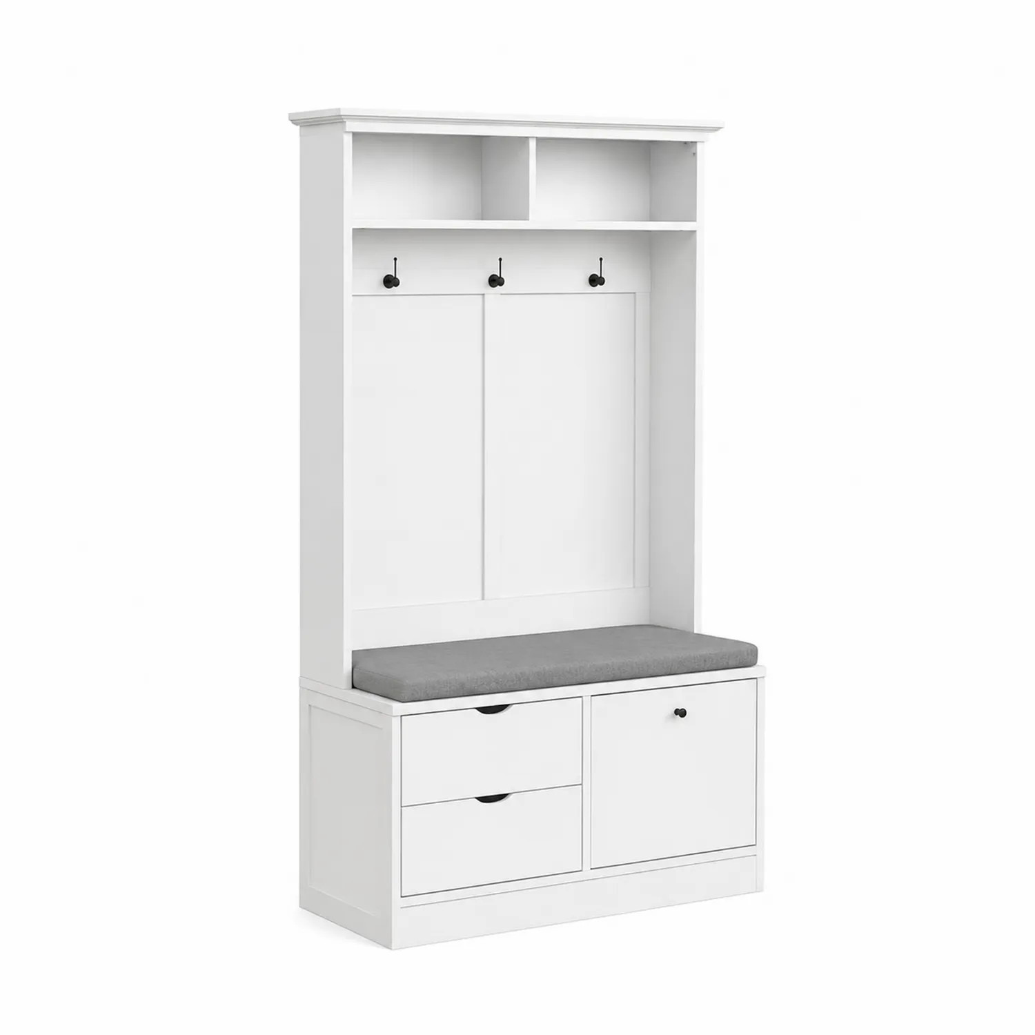 Perchero Entrada Madera Blanco con Asiento Gris 180x100x35 cm