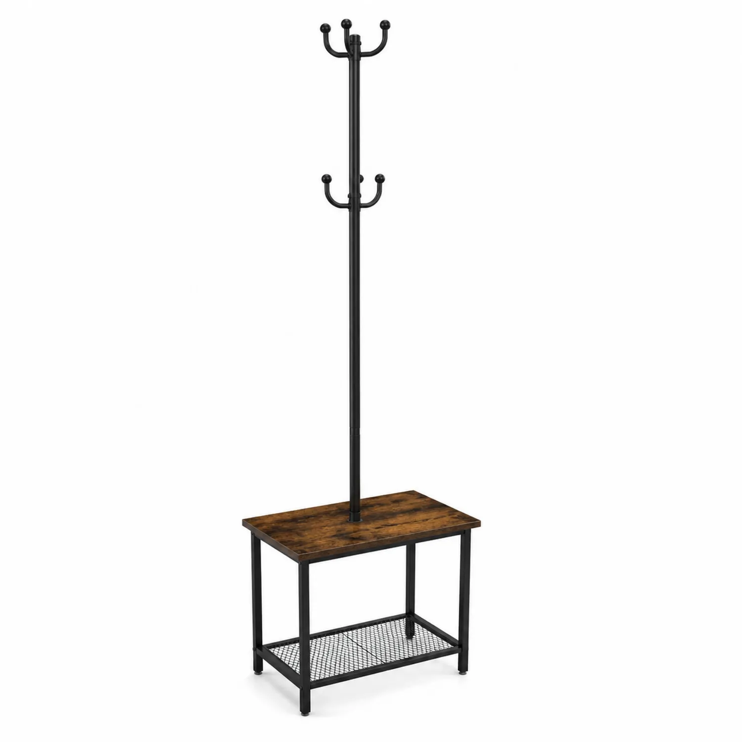 Perchero de Madera Maciza y Metal Negro con Banco 180 cm