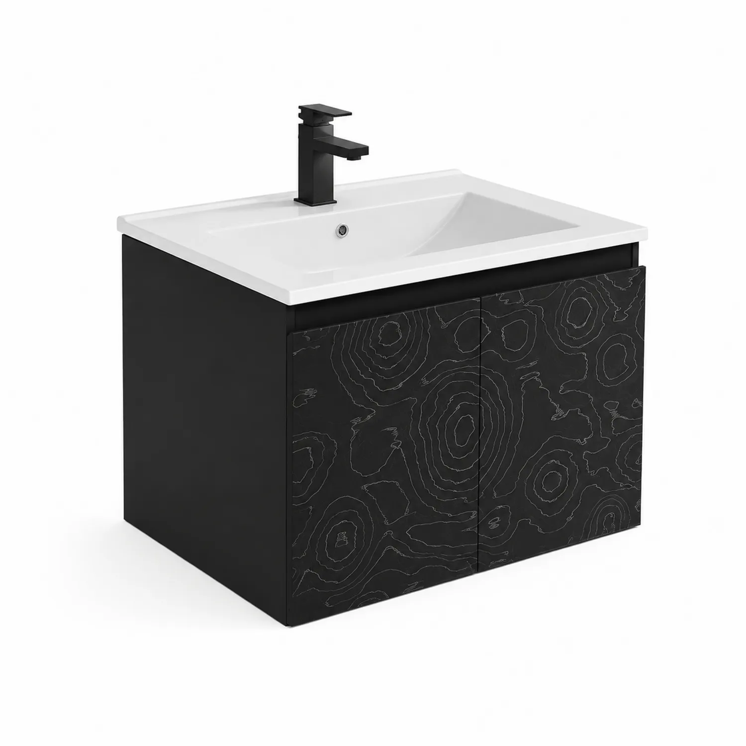 Mueble de baño de MDF Negro con Lavabo de Cerámica 60x45x55 cm