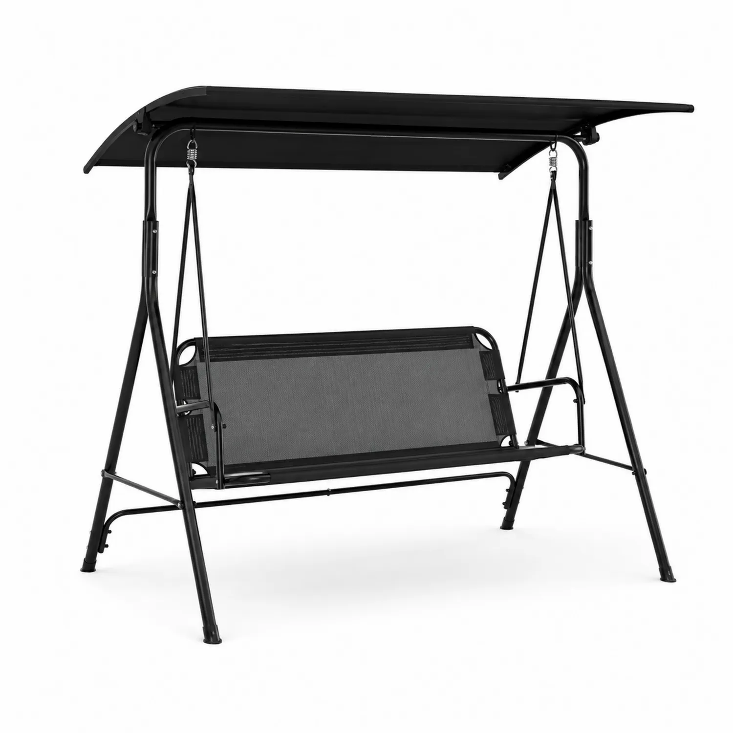 Columpio de acero con asiento de textilene y toldo ajustable negro