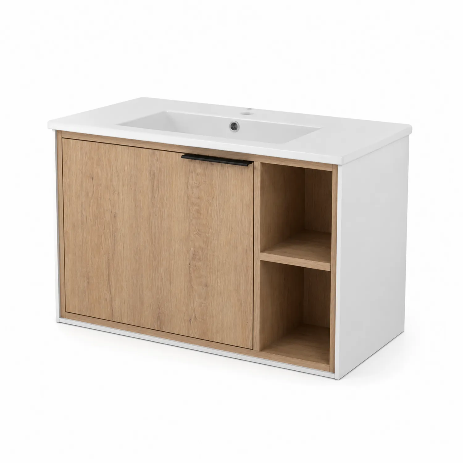 Mueble de lavabo MDF Blanco y Roble con Lavabo Cerámico