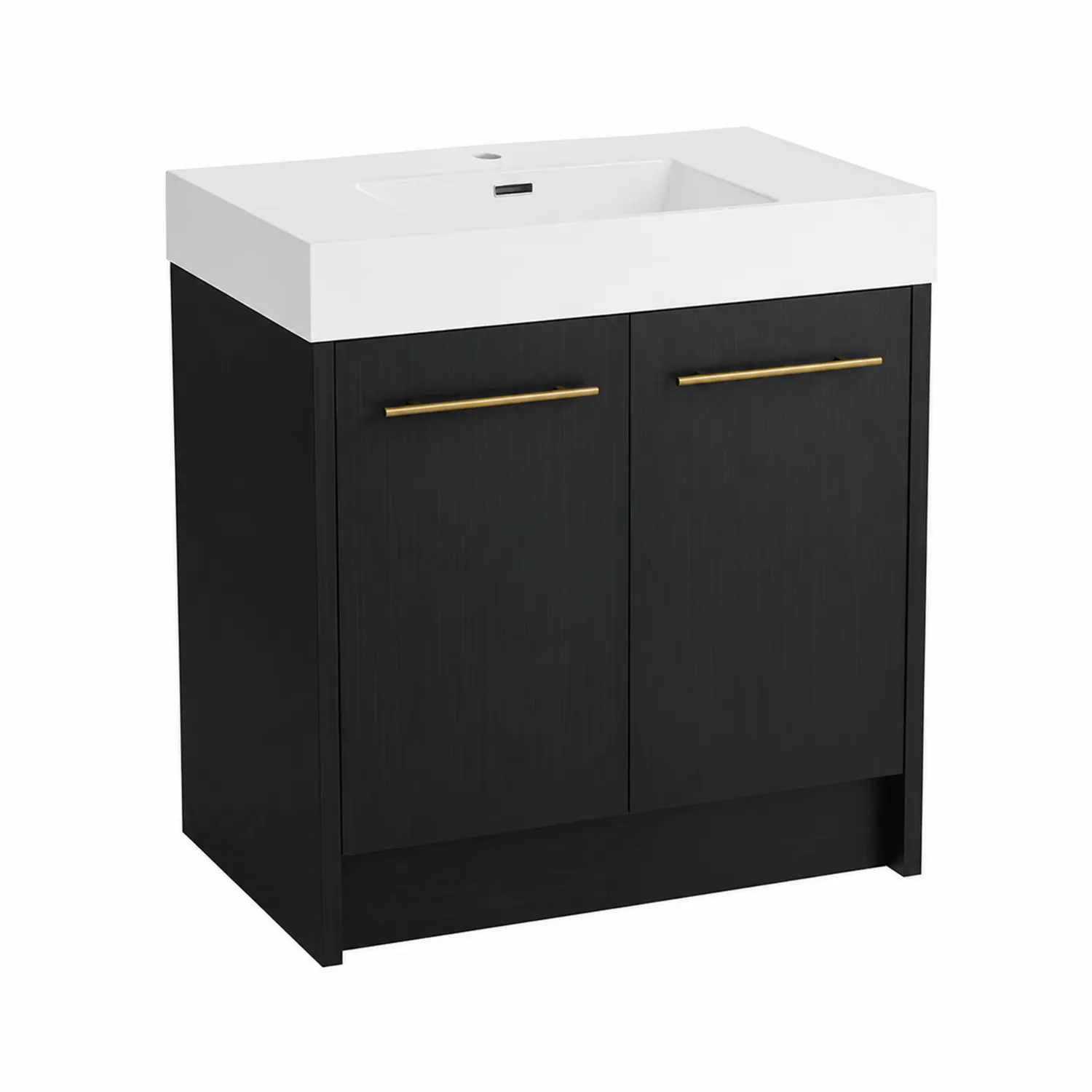 Mueble de baño negro con lavabo de cerámica