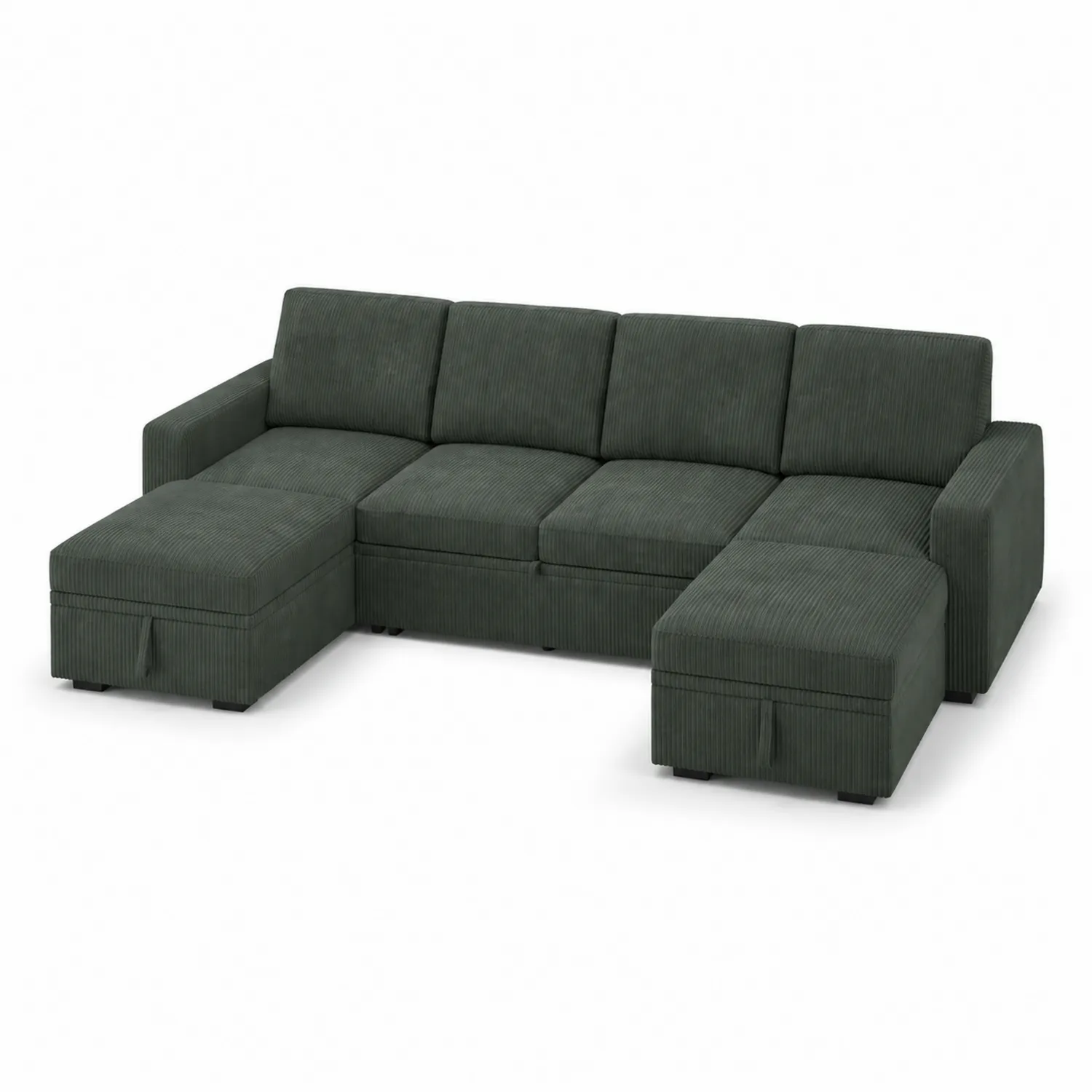 Sofá modular en forma de U de pana Verde Oscuro