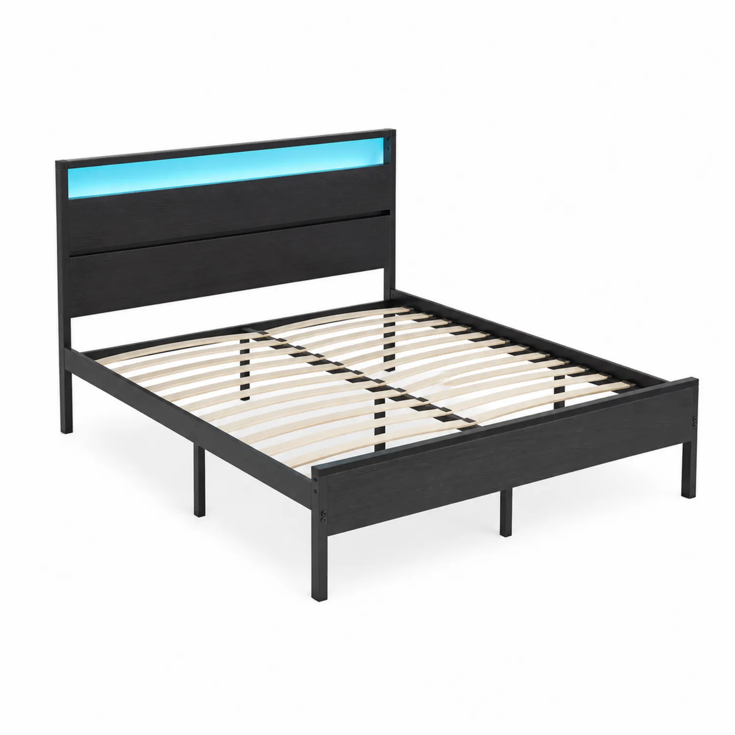 Cama de Metal con Cabecero LED Negro/Azul