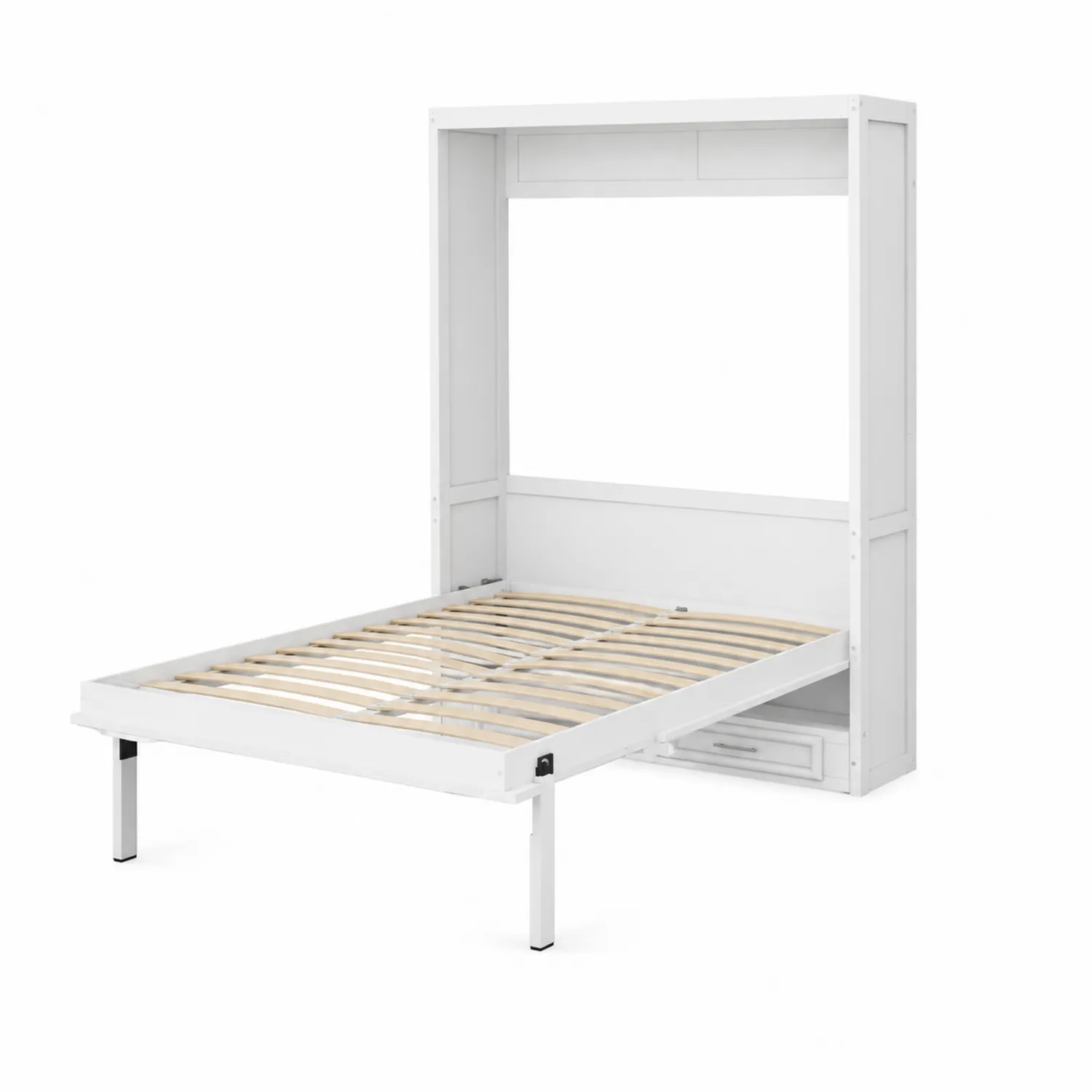 Cama abatible individual de madera contrachapada y metal blanca