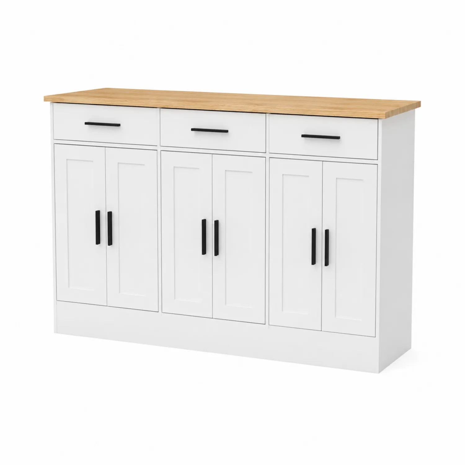 Aparador de MDF Blanco y Roble con 3 Cajones y 6 Puertas 120x35x80 cm