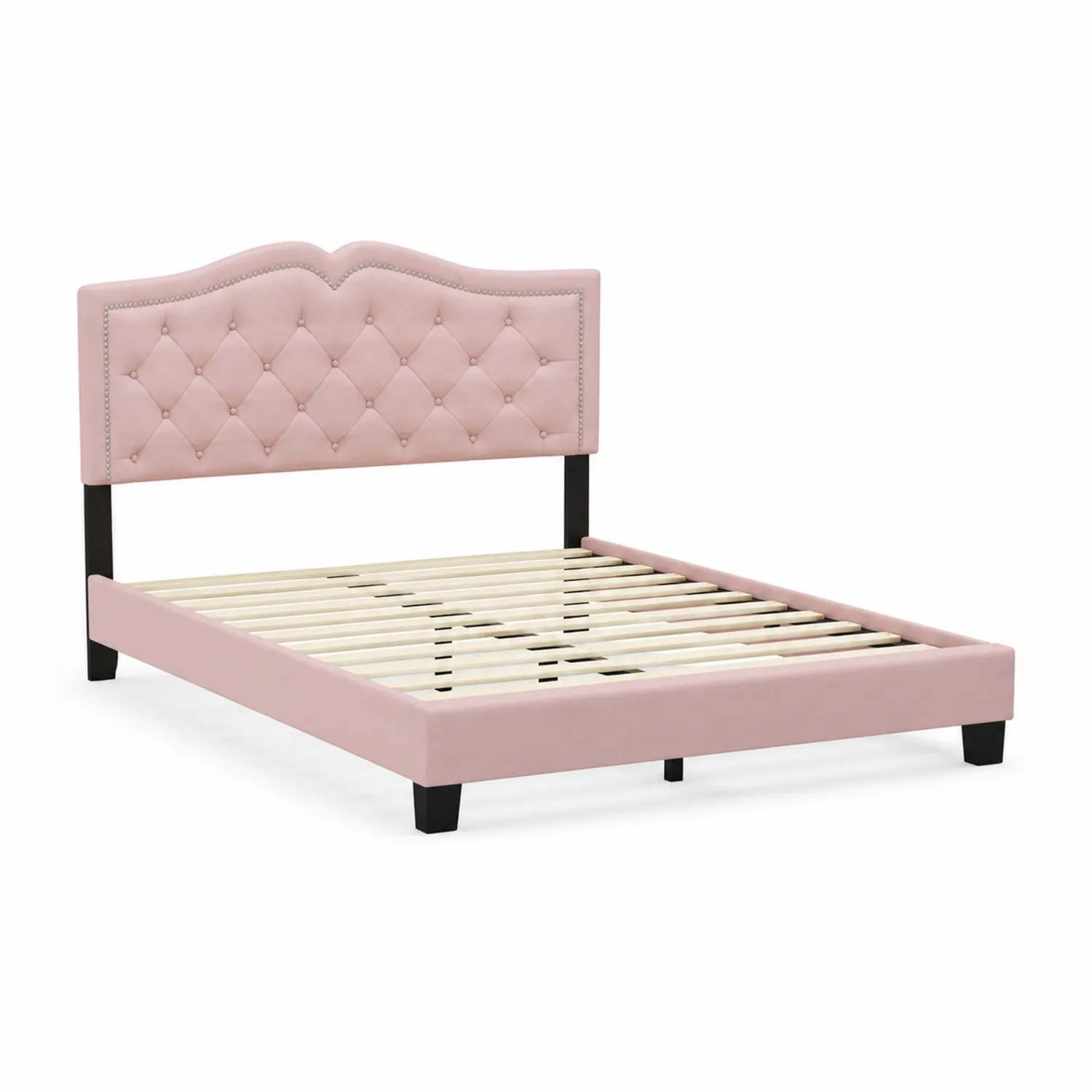 Cama de Matrimonio Rosa con Cabecero Capitoneado