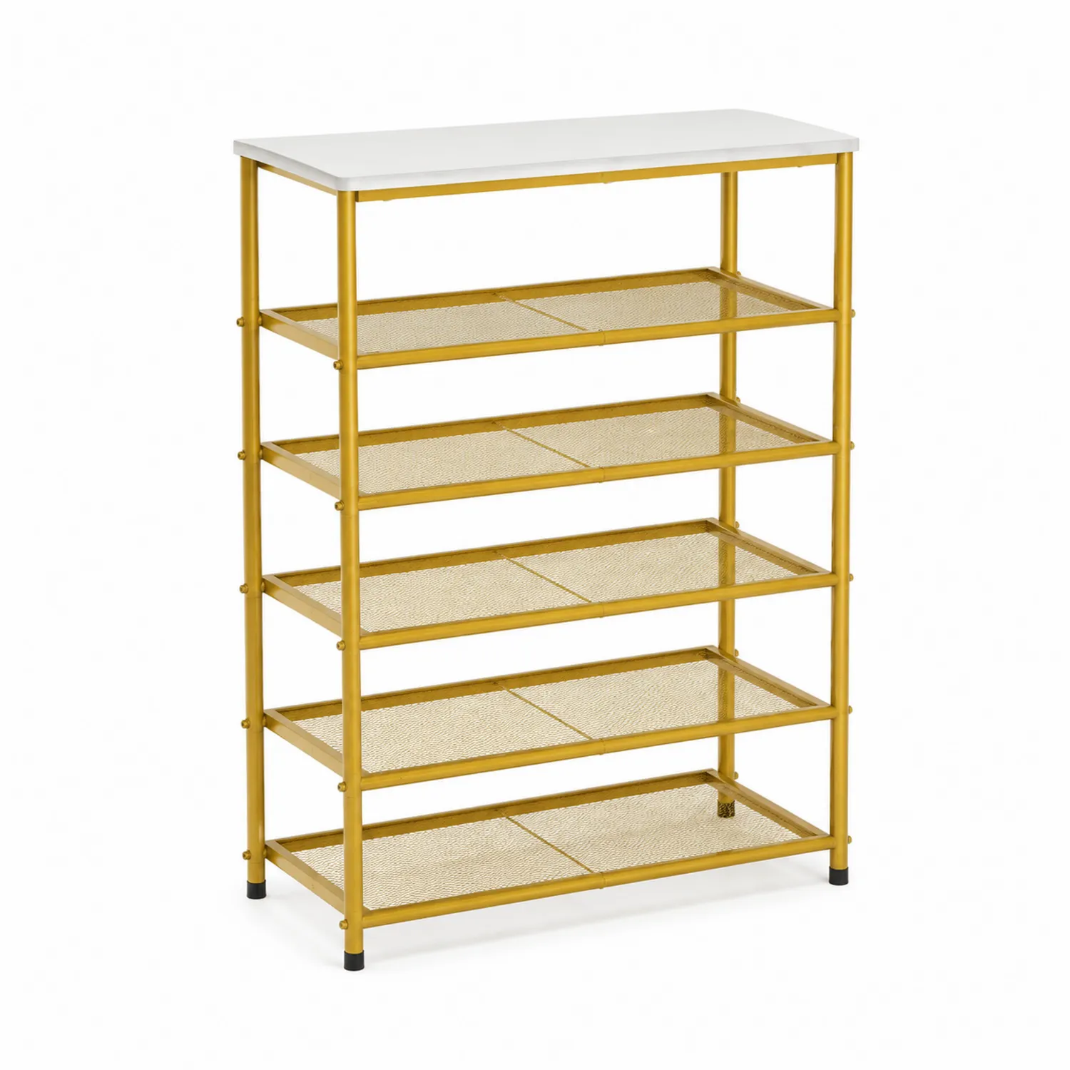 Estantería zapatero de metal dorado con MDF blanco