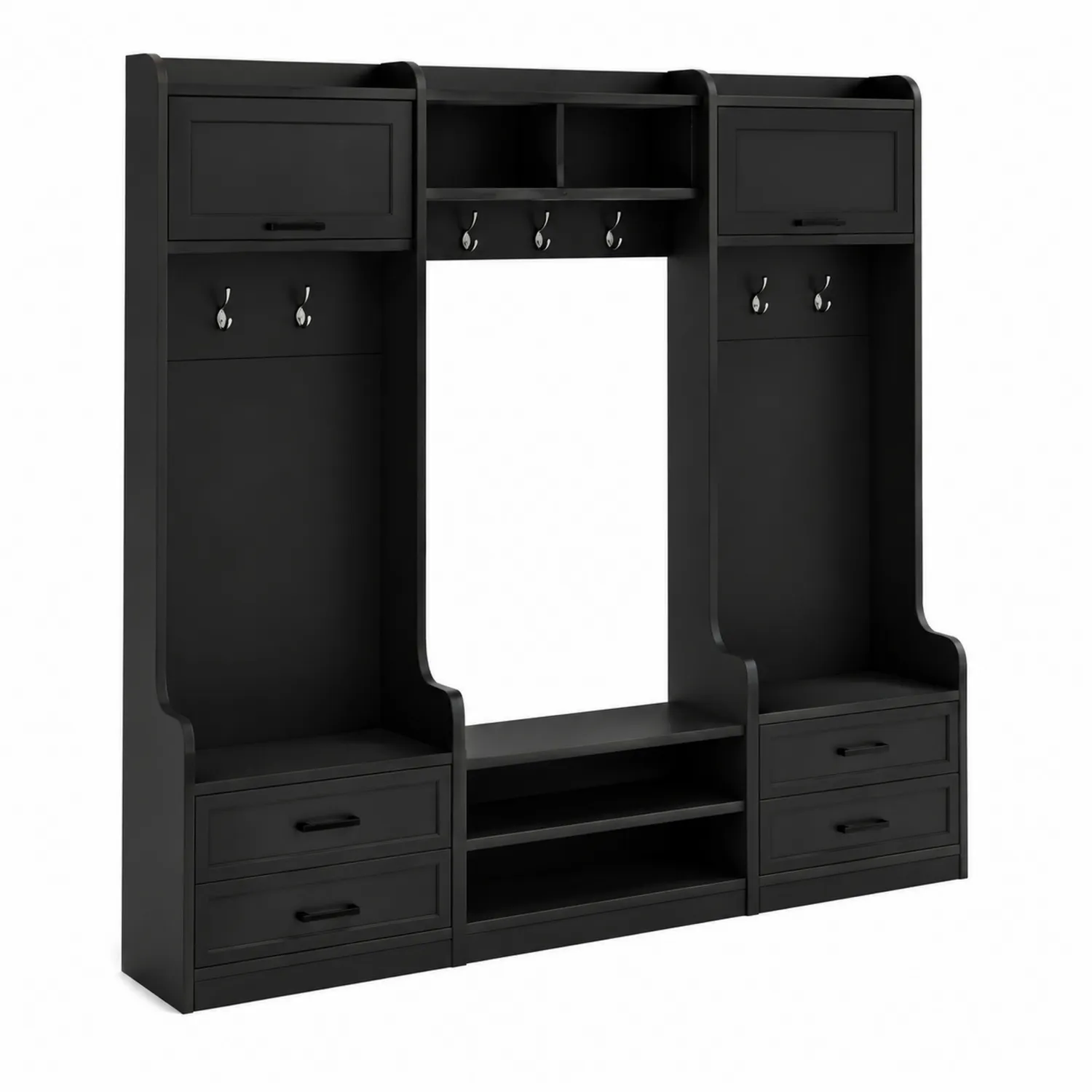 Mueble de Entrada de MDF Negro con Percheros y Cajones