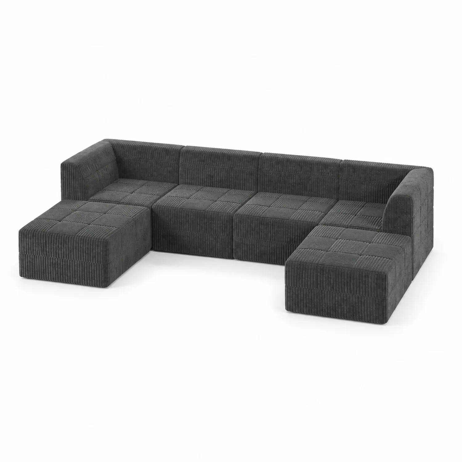 Sofá modular en forma de U de pana gris oscuro, 6 módulos