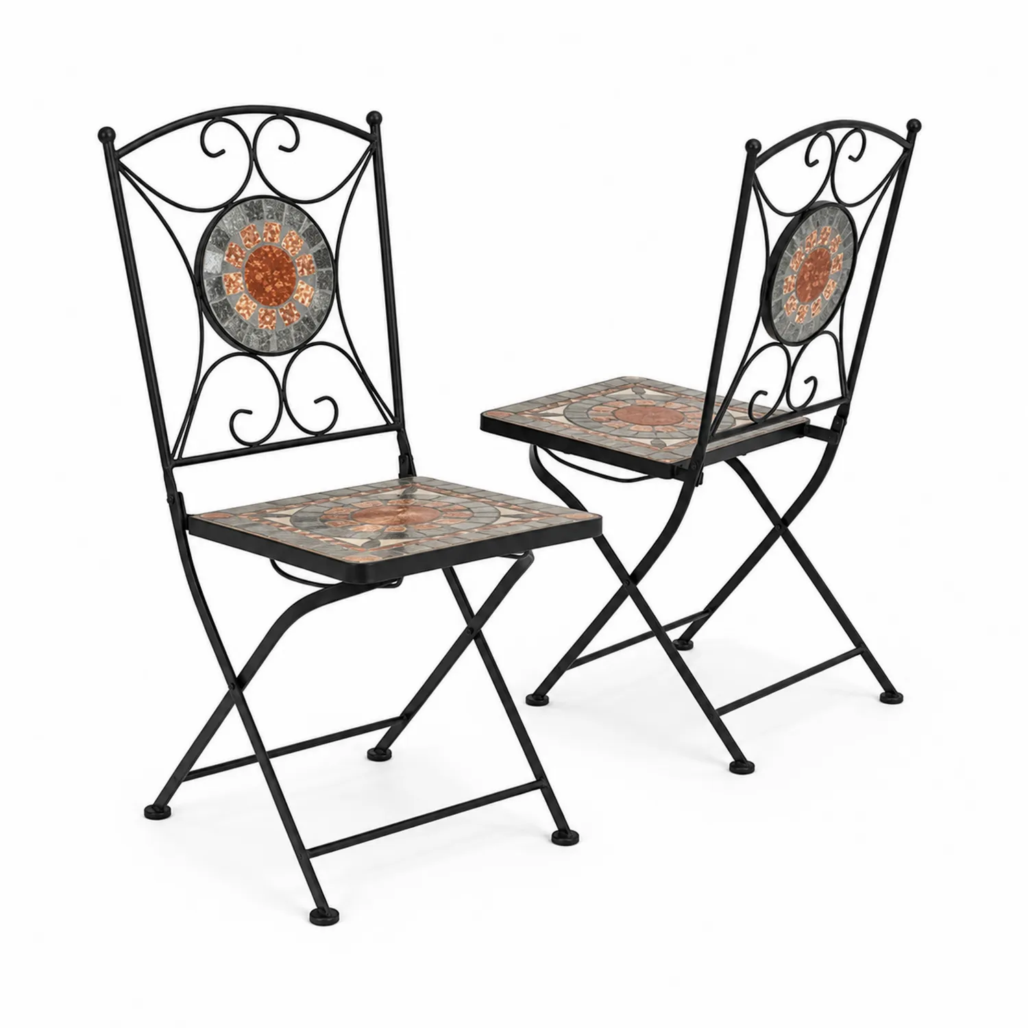 Set de 2 Sillas de Metal con Mosaico Multicolor, Plegables, 92 cm