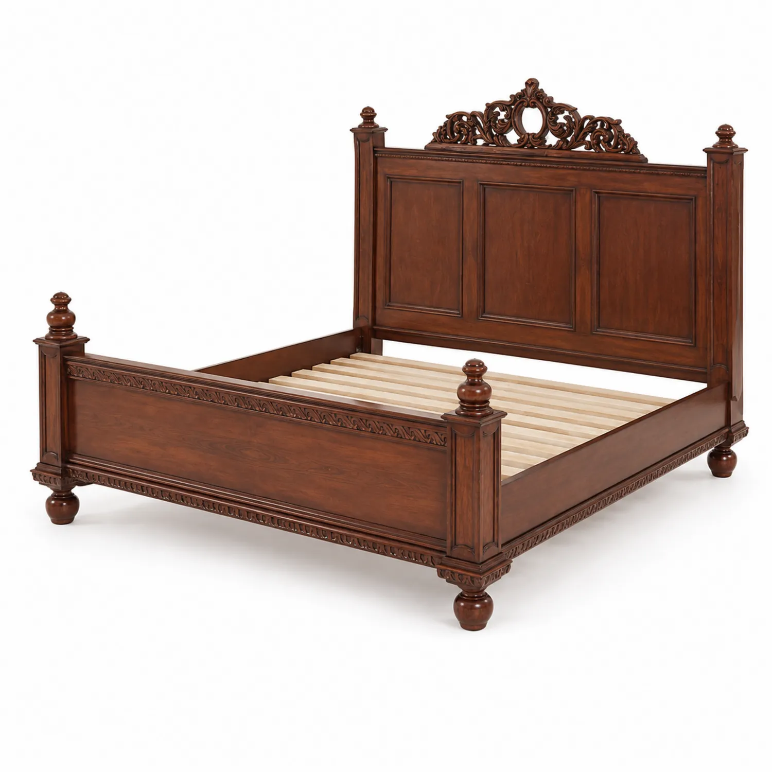 Cama de Madera de Caoba Tallada 200x150 cm