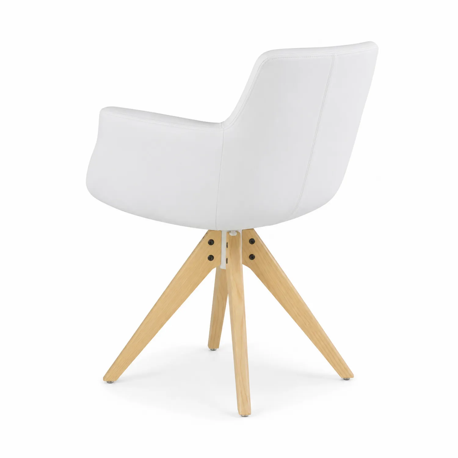 Silla de piel sintética blanca y patas de madera