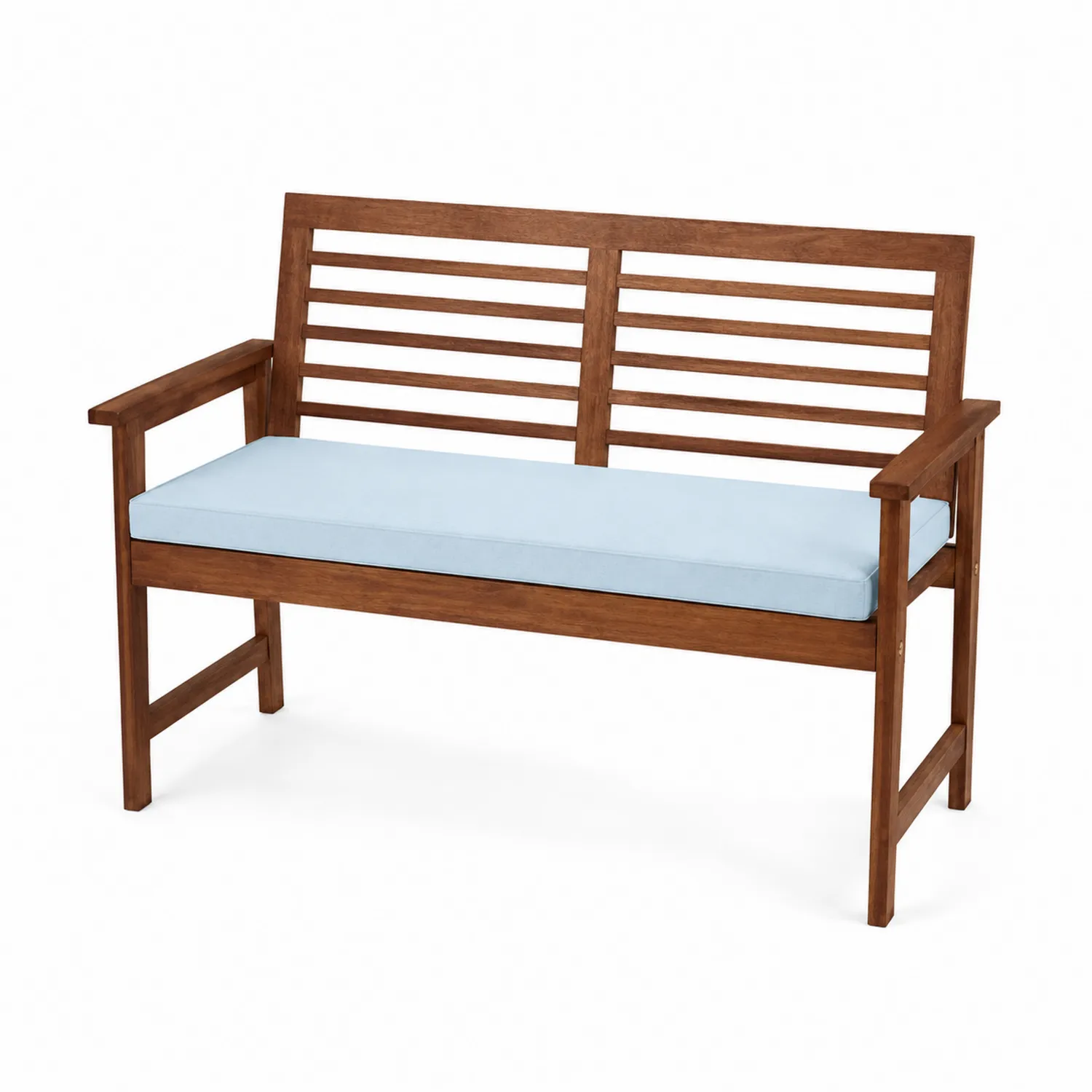Banco de madera con cojín de poliéster azul claro 120cm
