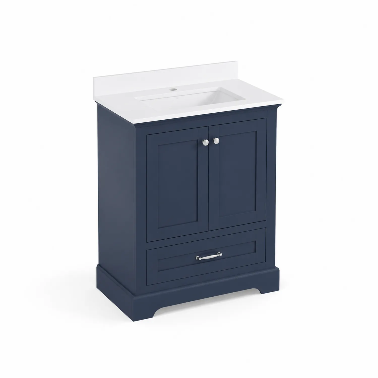 Mueble de baño madera azul marino con lavabo cerámico blanco 81 cm