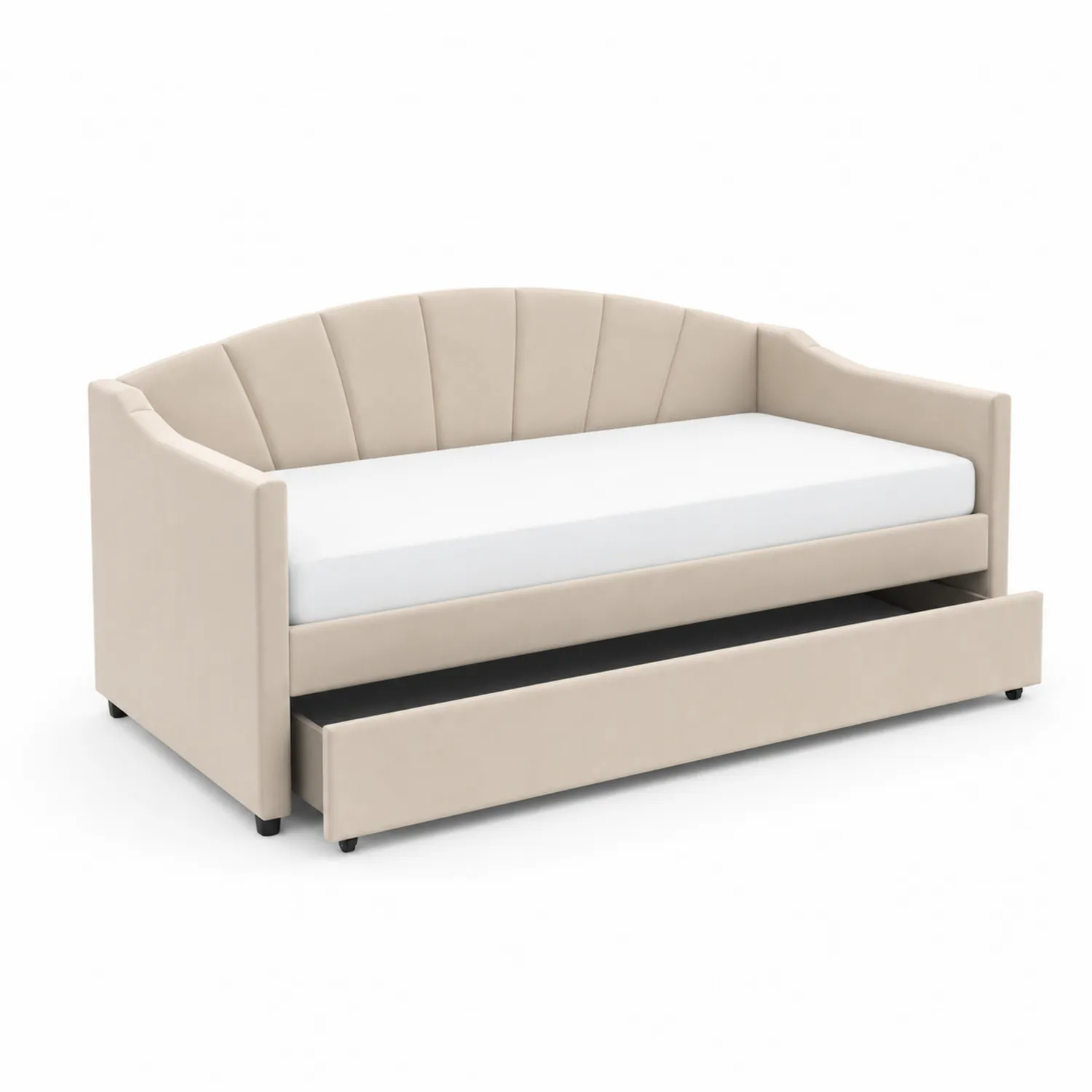 Cama de día con colchón adicional tapizada en tela beige