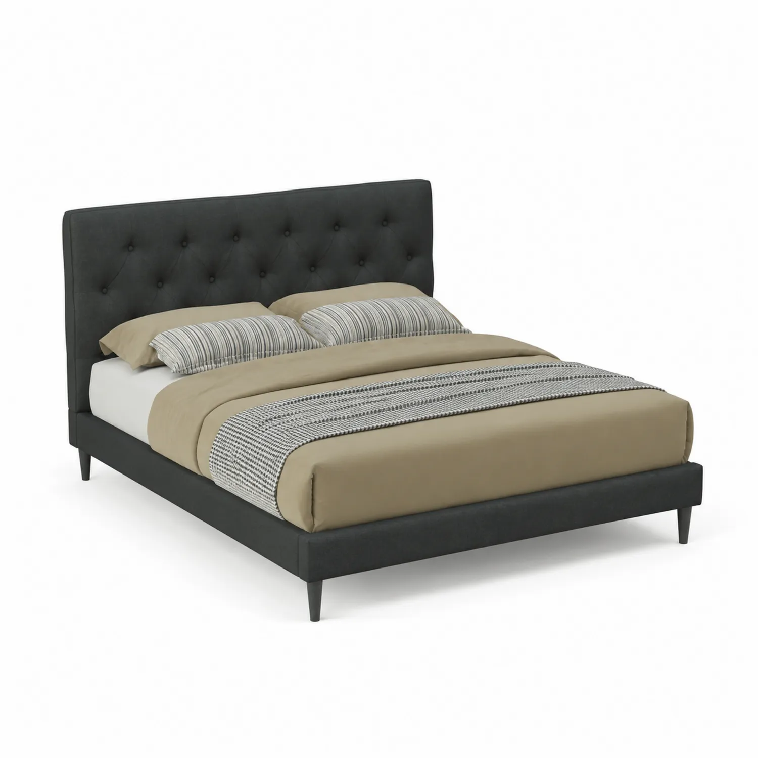 Cama doble de tela gris con cabecero capitoné 200x150 cm
