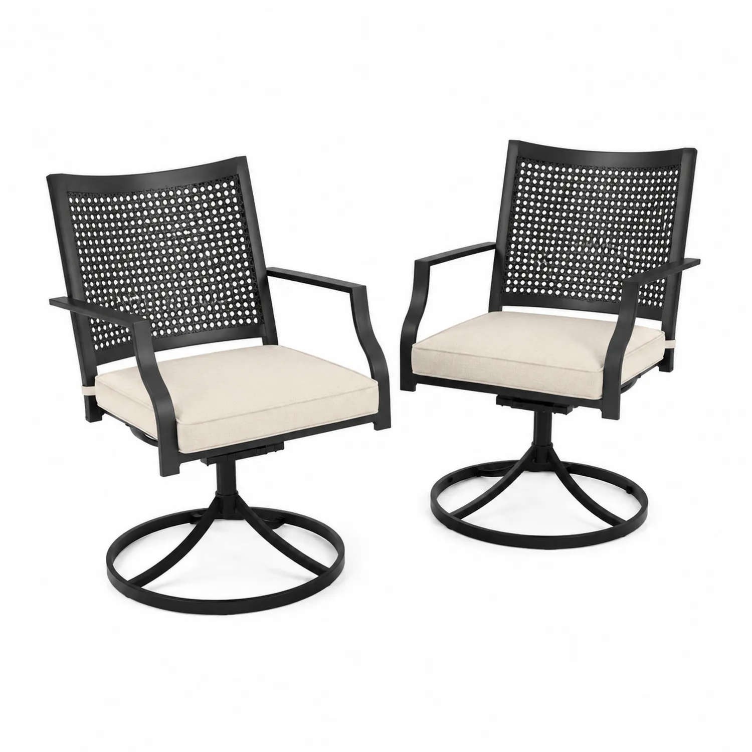 Conjunto de 2 sillas giratorias de metal negro con cojines beige