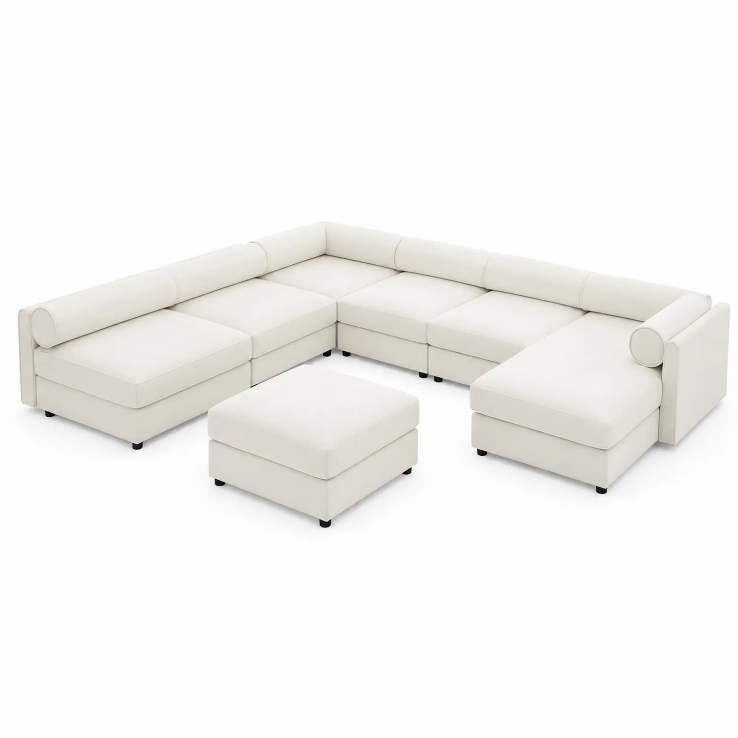Sofá Modular en L de 8 Piezas de Tela con Pouf