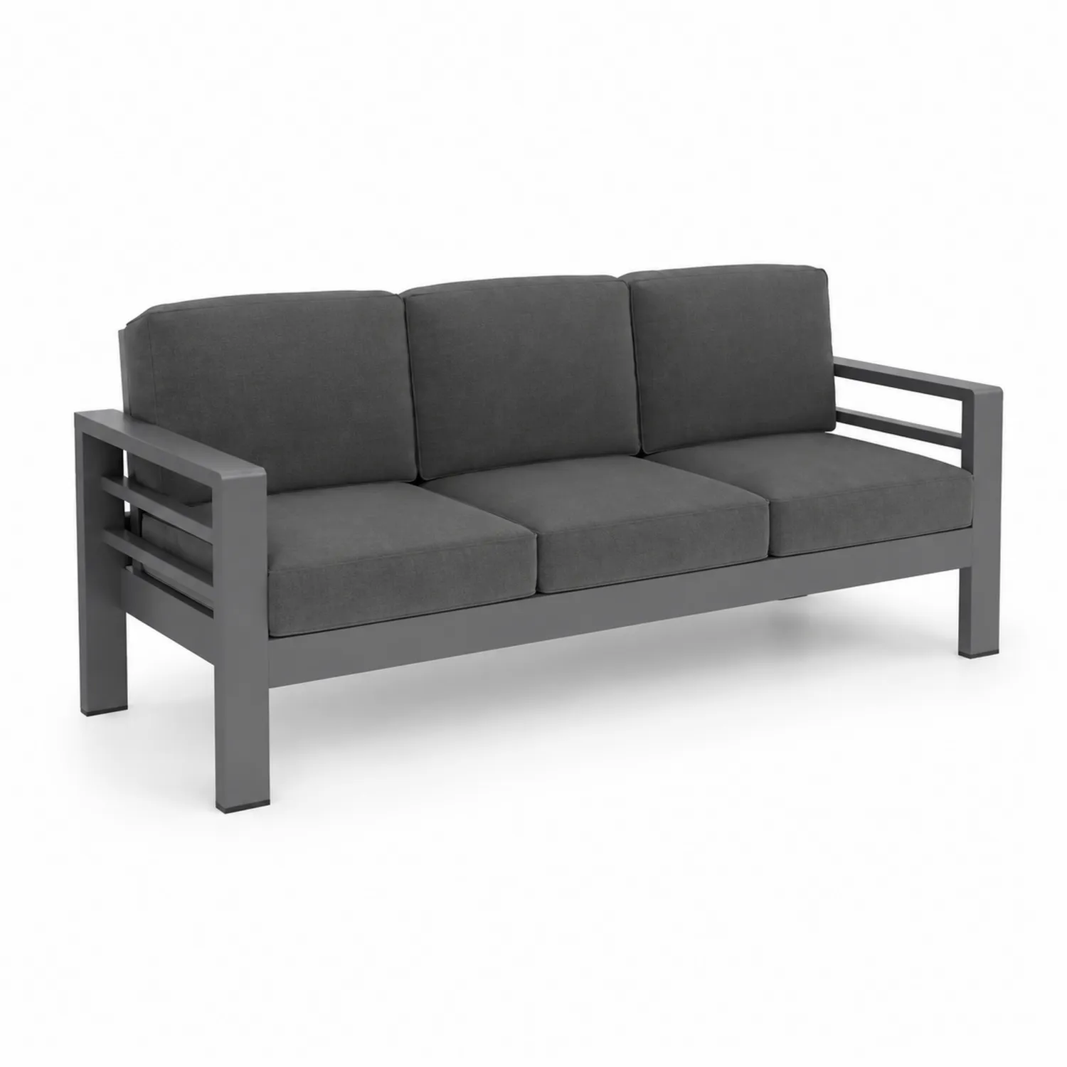 Sofá de 3 plazas para exterior de aluminio con cojines gris