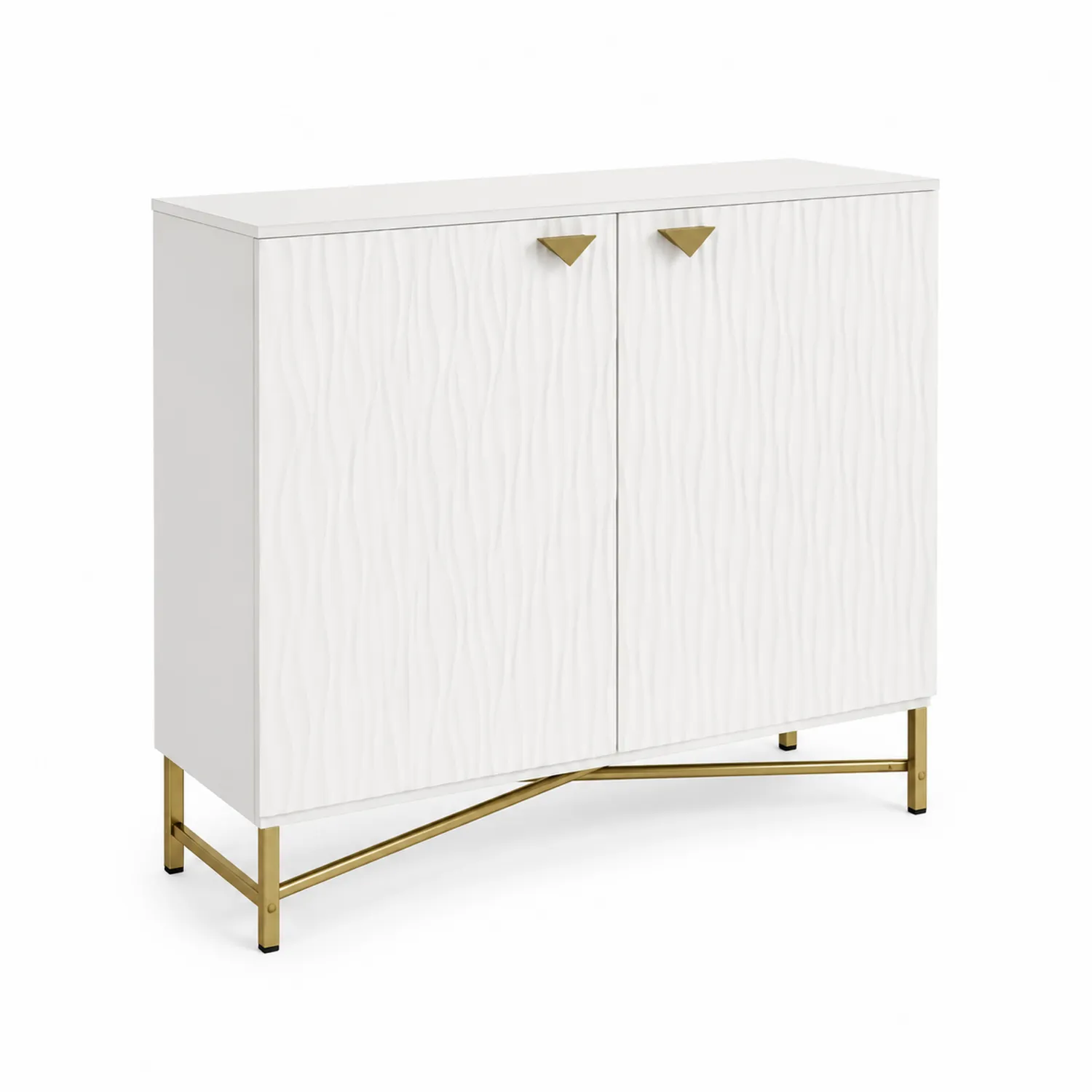 Armario blanco MDF con base de metal dorado