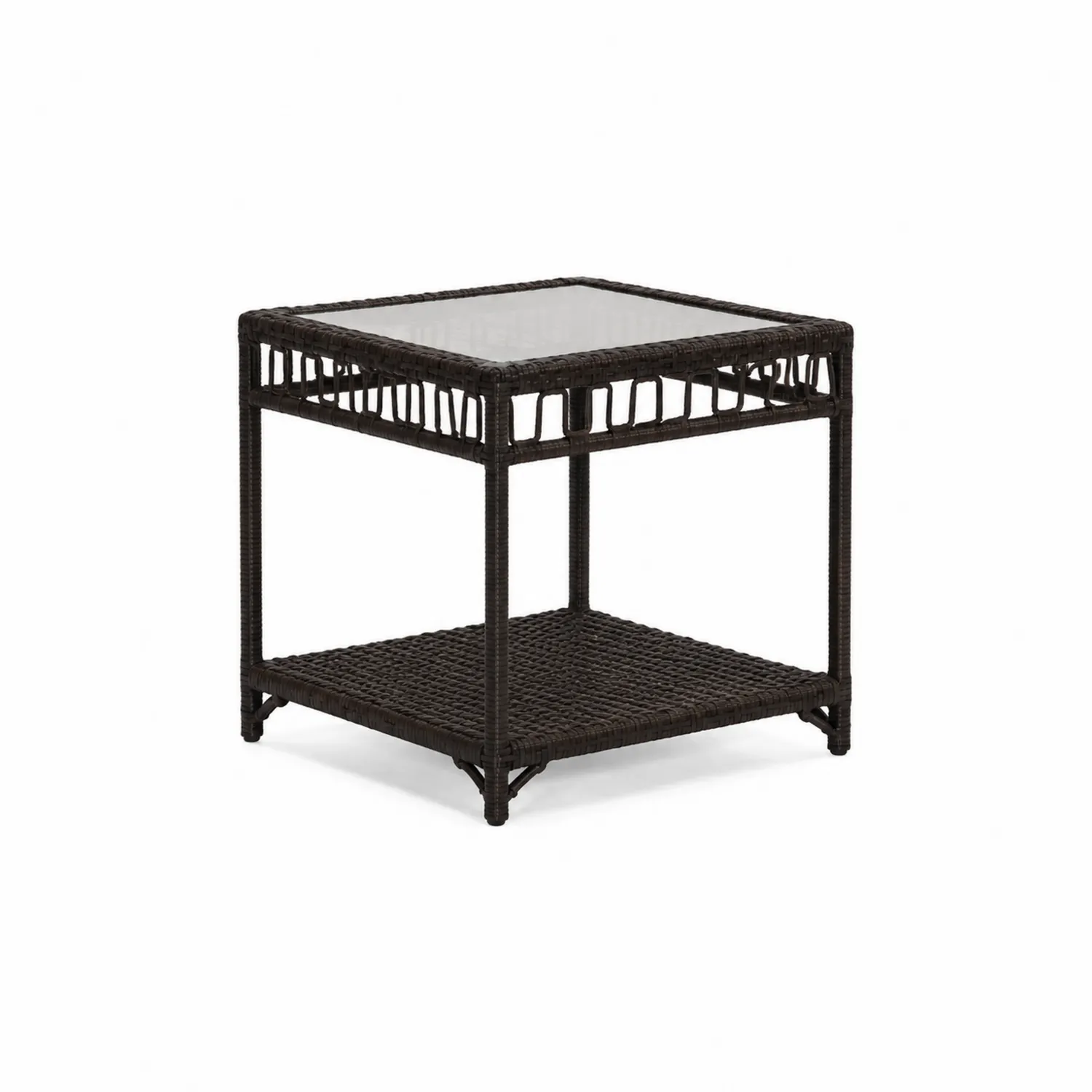 Mesa auxiliar de ratán marrón con vidrio templado