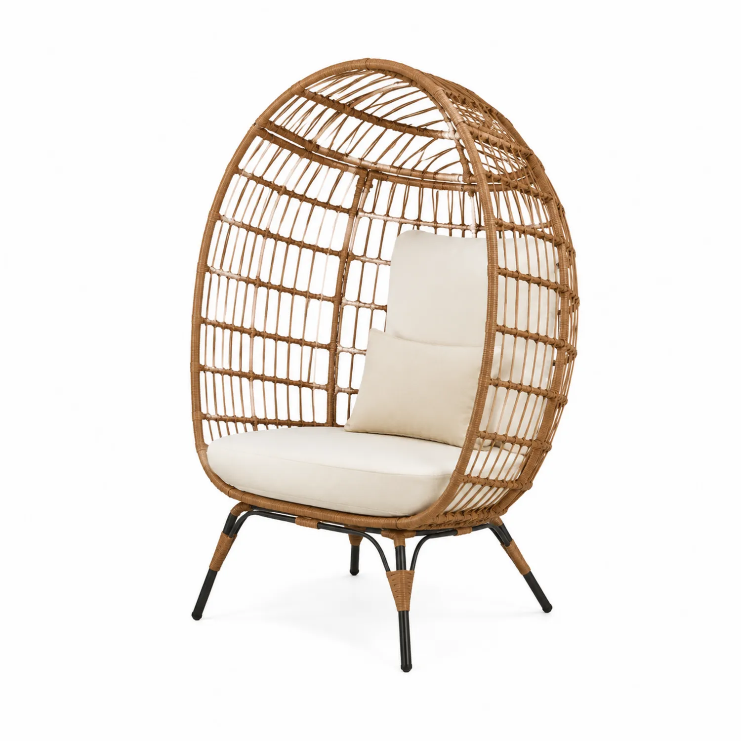 Sillón de Ratán Sintético con Cojines Beige